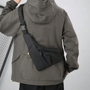Minimalistic Black Waterproof Triangle Chest Sling Bag OS New